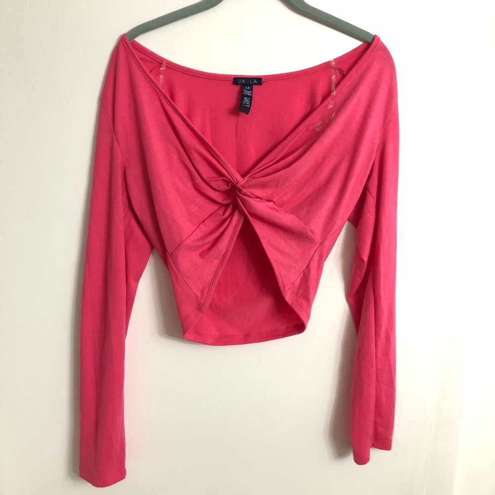 Pink Short Cropped Long Sleeve Cardigan | Large